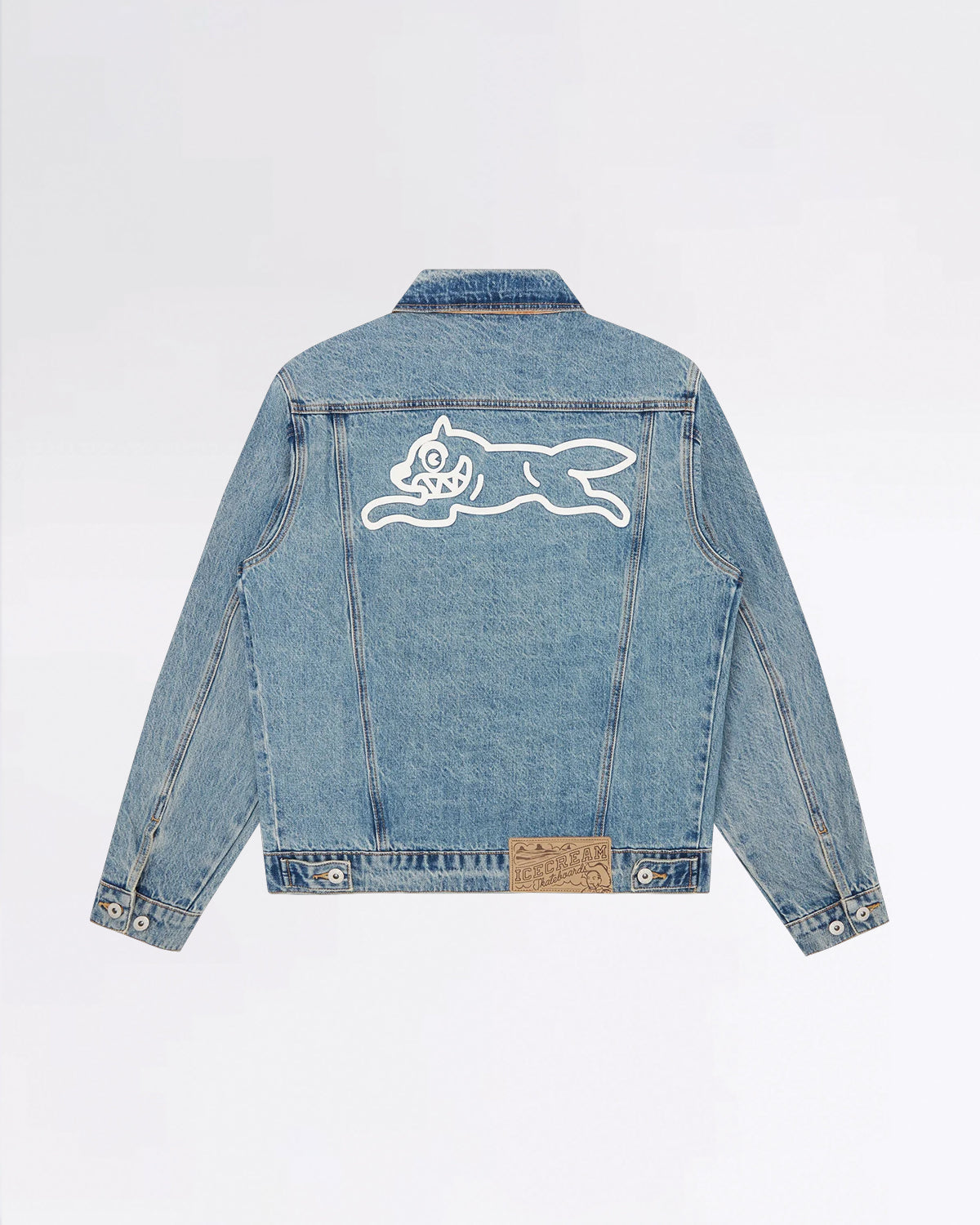 CHECK LINED DENIM TRUCKER JACKET VINTAGE WASH BLUE